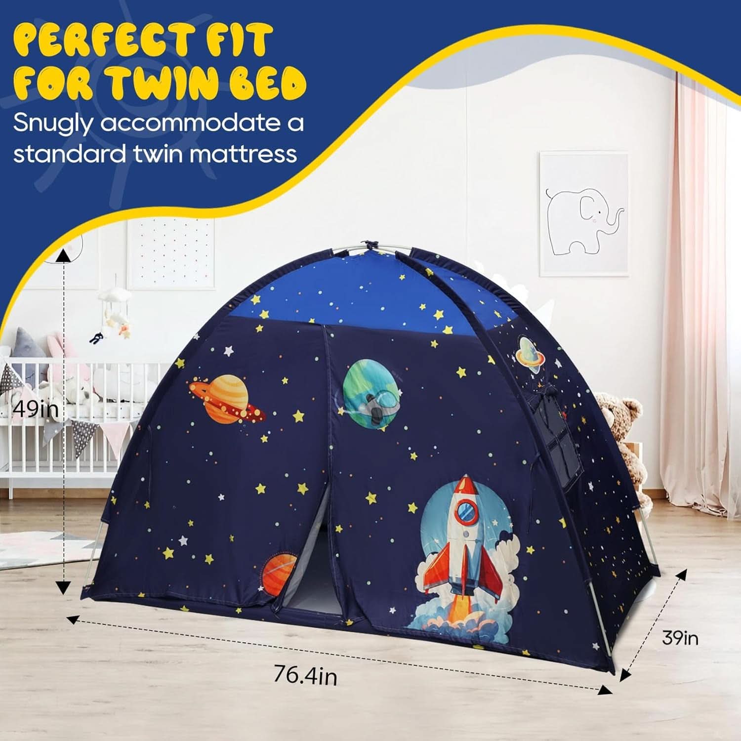Twin Bed Tent Canopy Blue Black out Privacy Indoor Play house For Kids-1