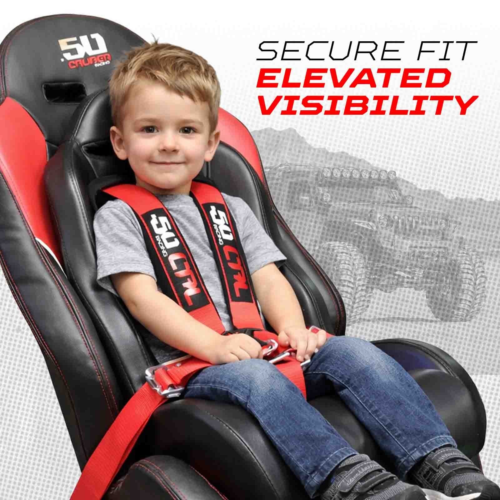 Off-road child booster seat by 50 Caliber Racing, bump seat with sturdy design for enhanced safety during off-road rides.