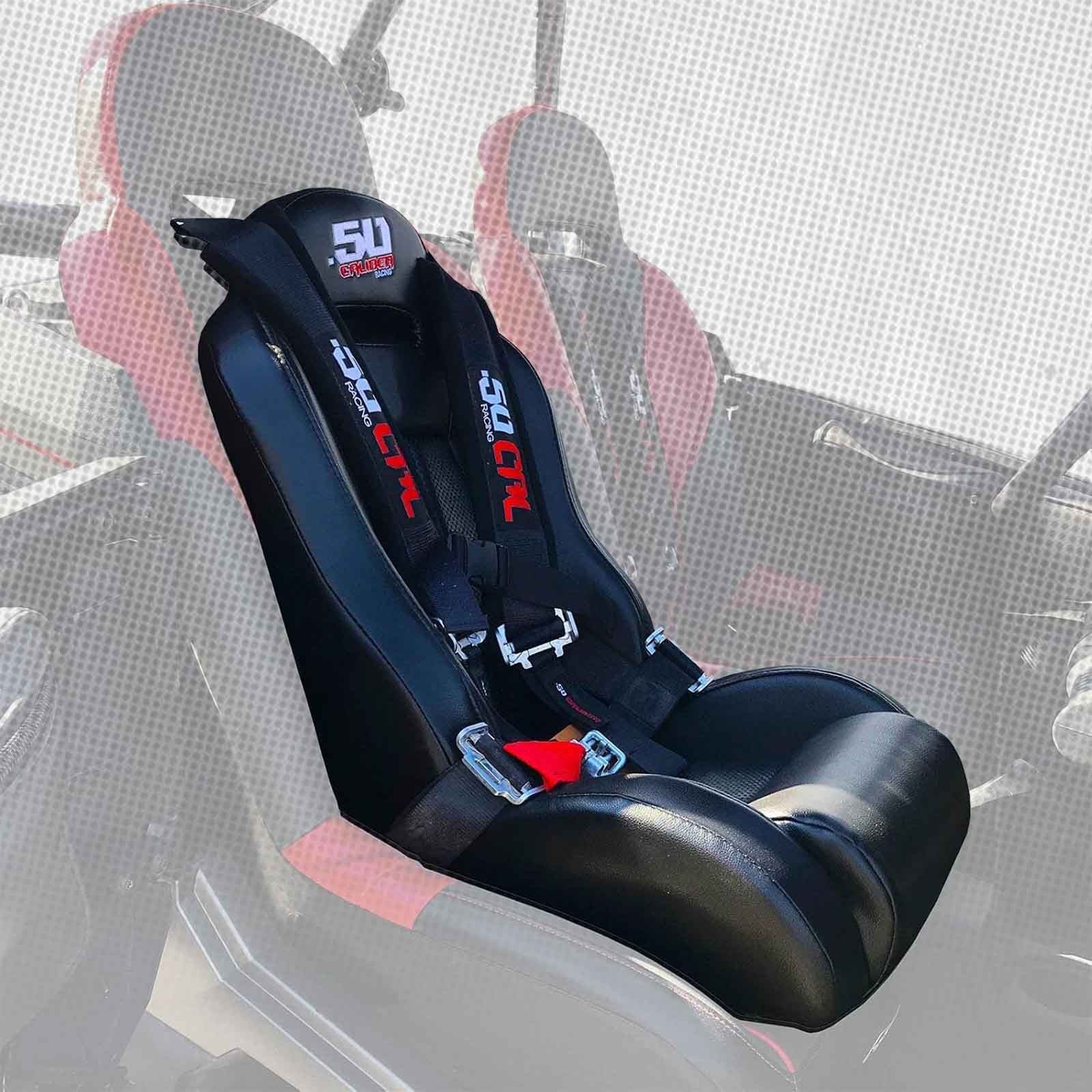 Off-road child booster seat by 50 Caliber Racing, a bump seat designed for off-road vehicle safety with colorful padding.