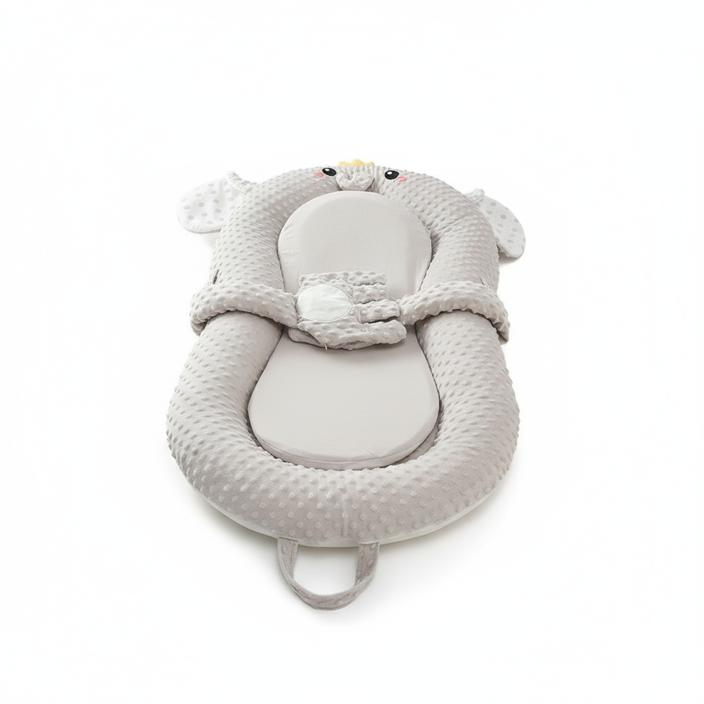 Soft fabric of MEACAOFG smart baby soothing lounger with cushioned sides and cozy design for infant comfort.