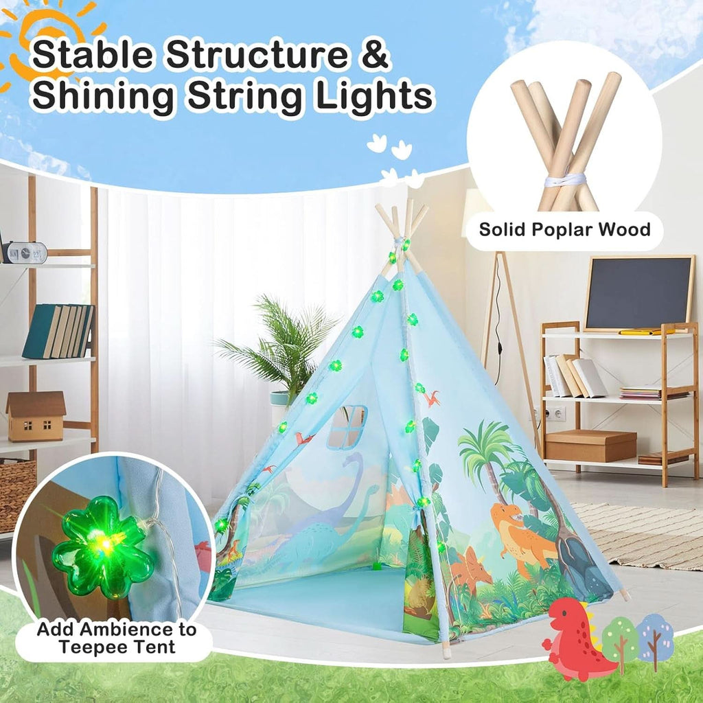 Kids Teepee Tent With Dinosaur Adventure LED String Lights-3