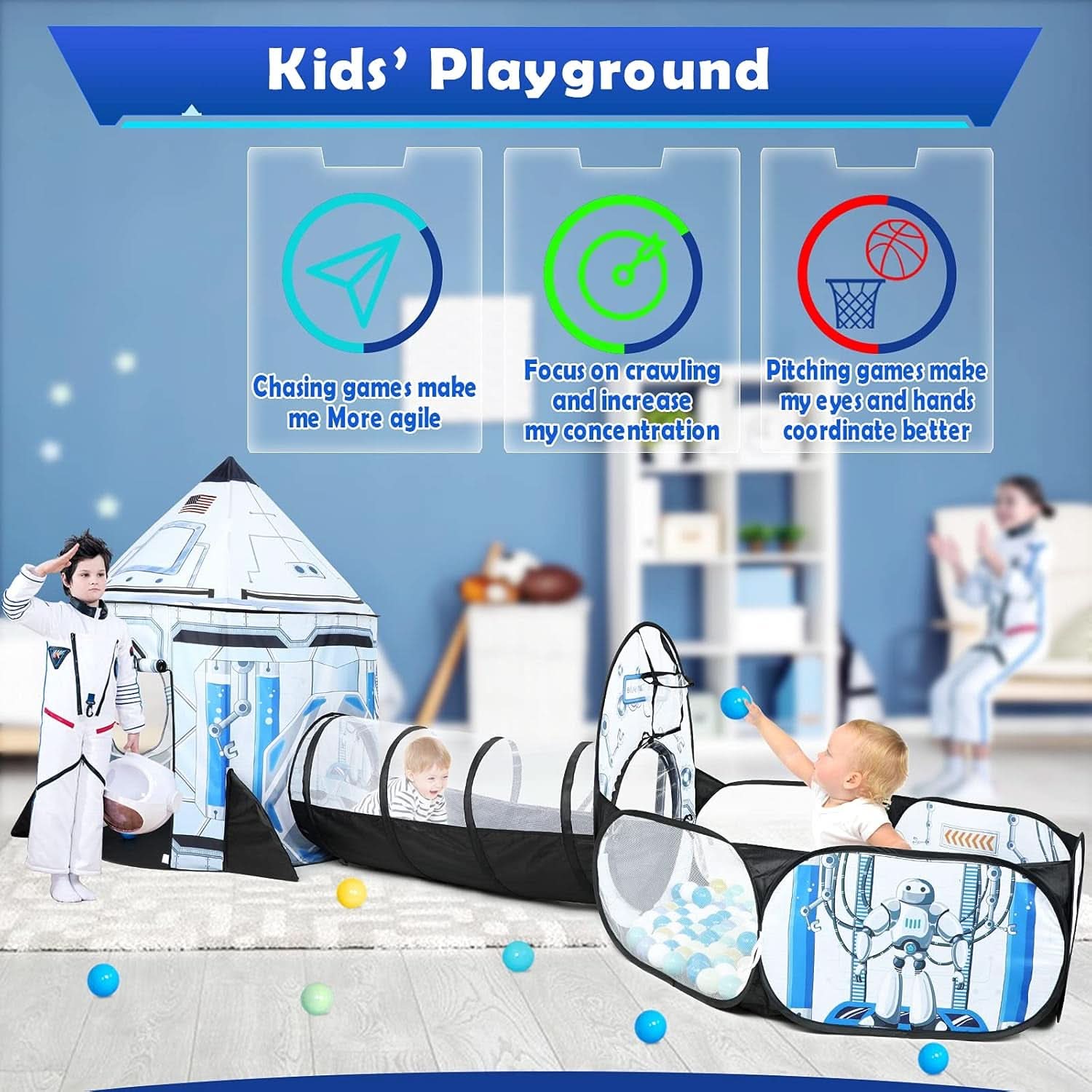 Rock etship Kids Play Tent Ball Pit Multi functional-3