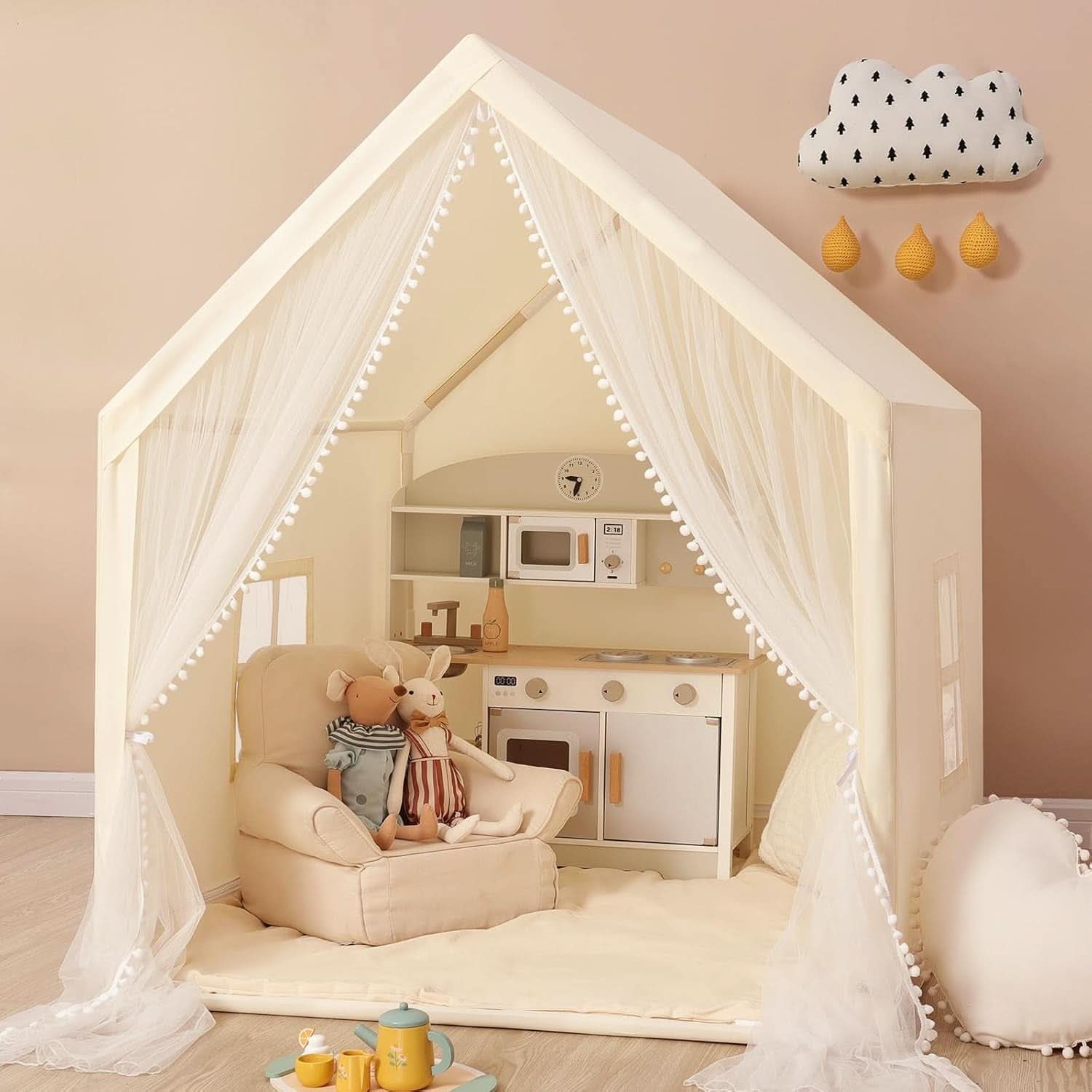 Beige Premium ExtraLarge IndoorOutdoor Play Tent Castle-0