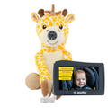Infanttech zooby® baby monitor with Jordan Giraffe plush toy, featuring a sleek screen and control buttons for baby care.