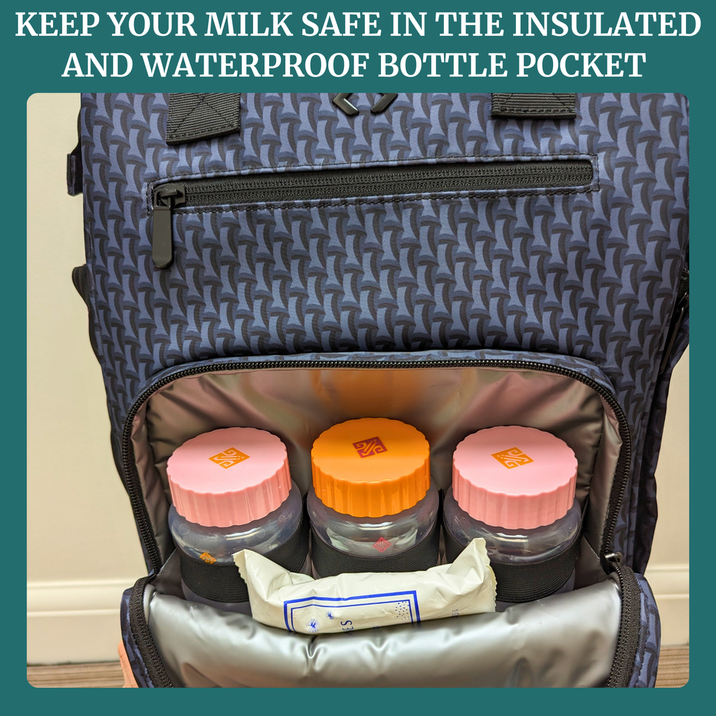 Idaho Jones Chertsey breast pump bag backpack with large compartments for storing breast pumps and essentials.