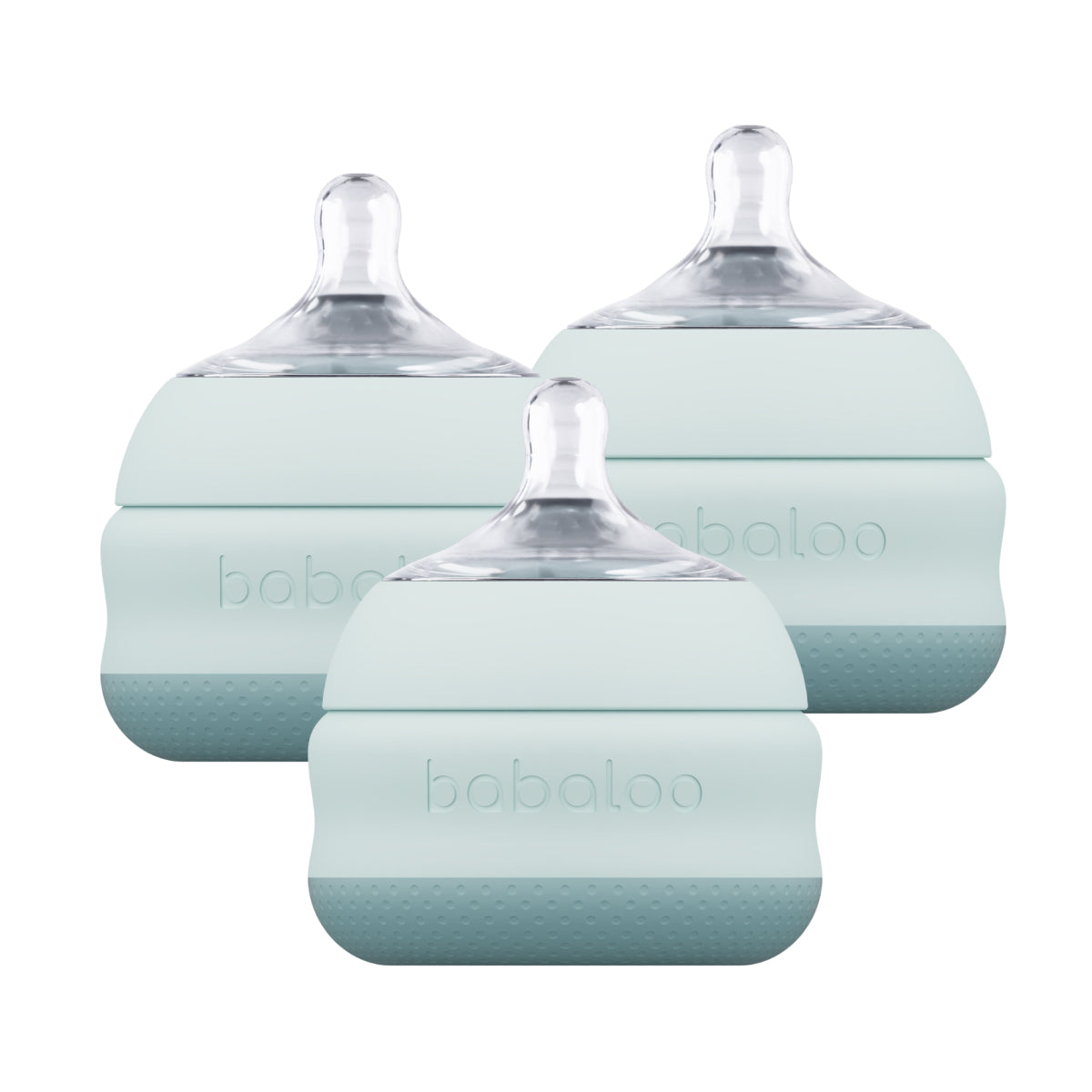 Babaloo 5oz baby bottle set of 3 with clear bottles and colorful caps, ideal for feeding infants.