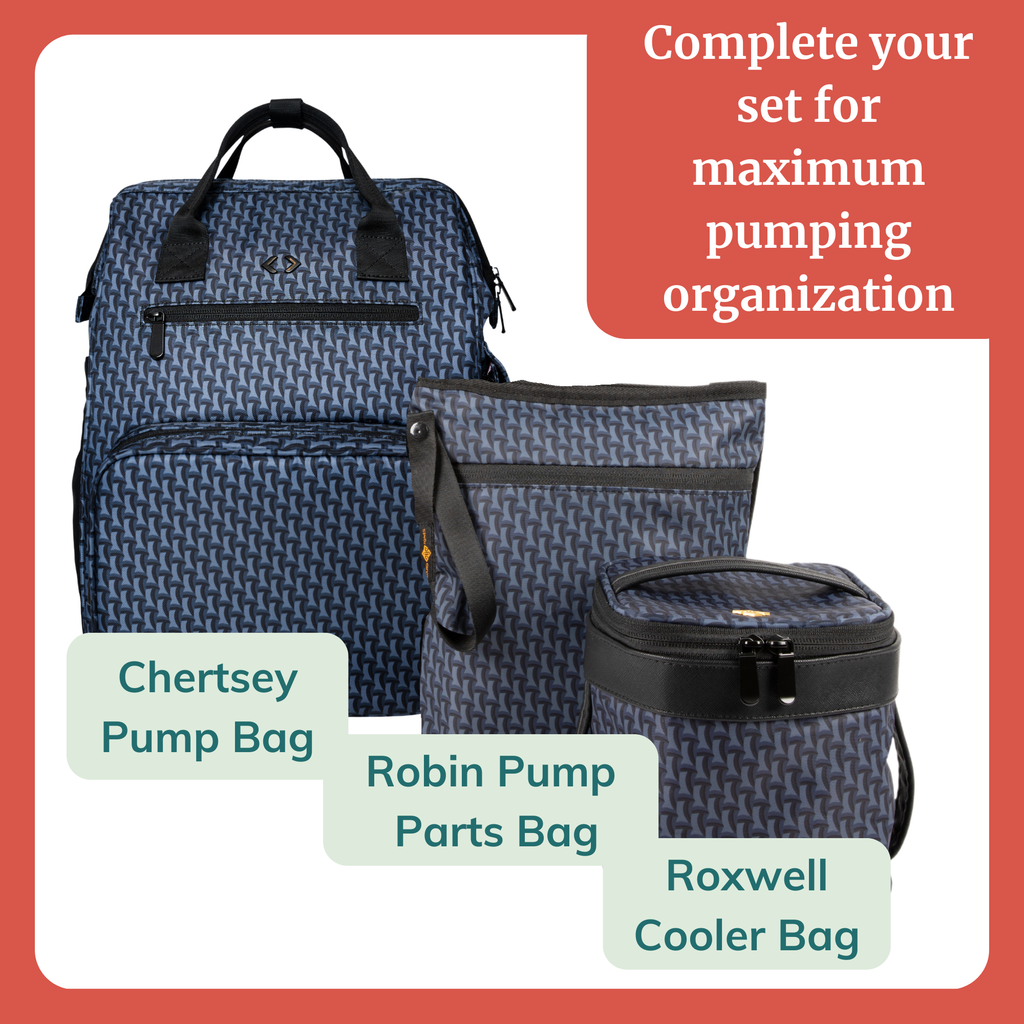 Idaho Jones Chertsey breast pump bag backpack with large compartments for pumps, designed for easy carrying and organization.