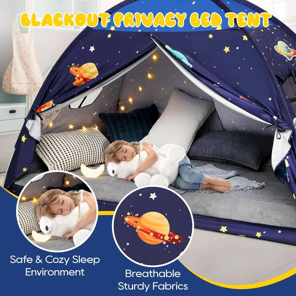 Twin Bed Tent Canopy Blue Black out Privacy Indoor Play house For Kids-4