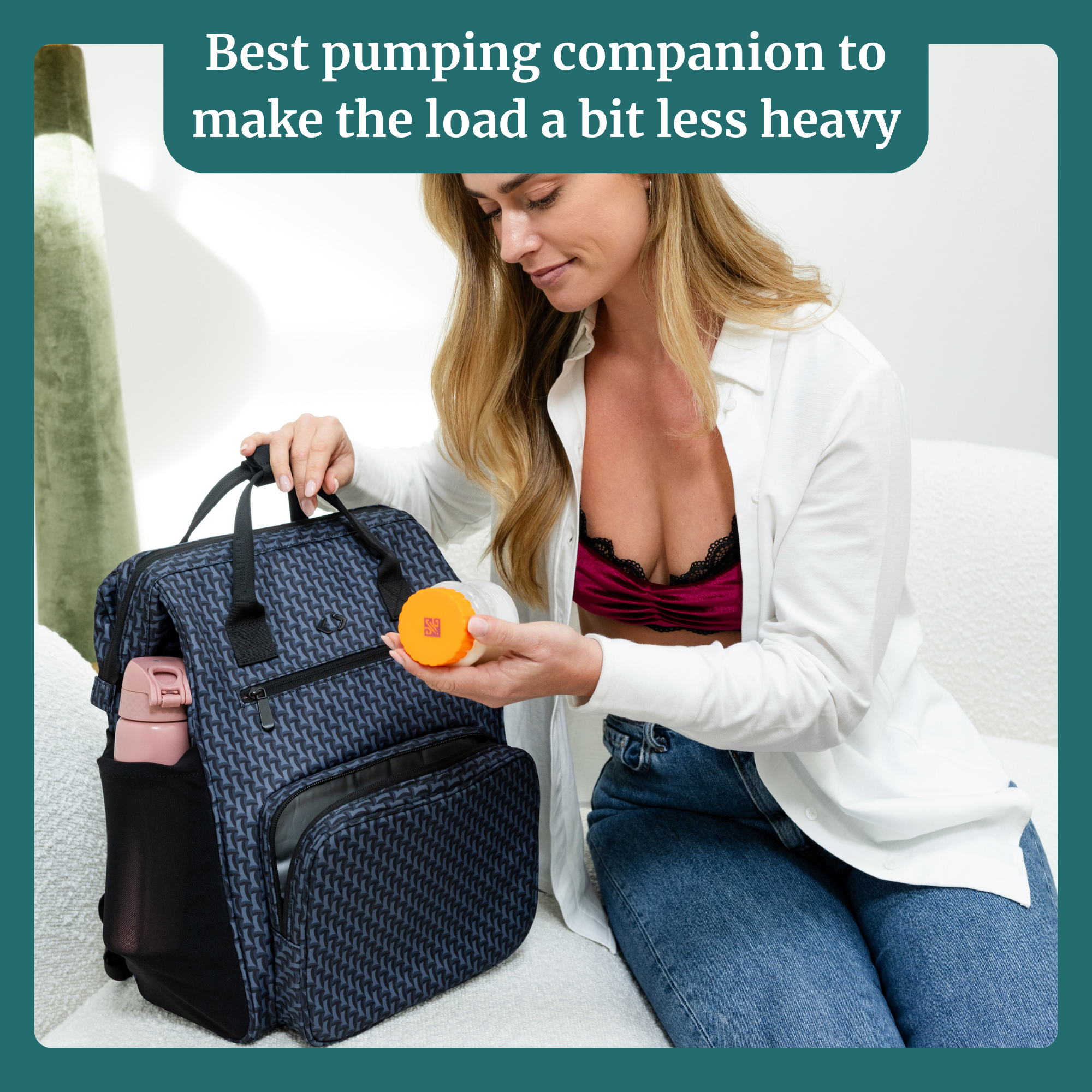 Idaho Jones Chertsey breast pump bag backpack with large compartments for storing breast pumps and accessories.