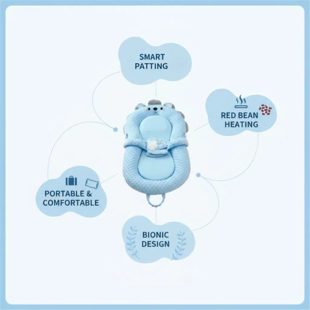 MEACAOFG Smart Baby Soothing Lounger with soft fabric and ergonomic design for comfortable infant relaxation.