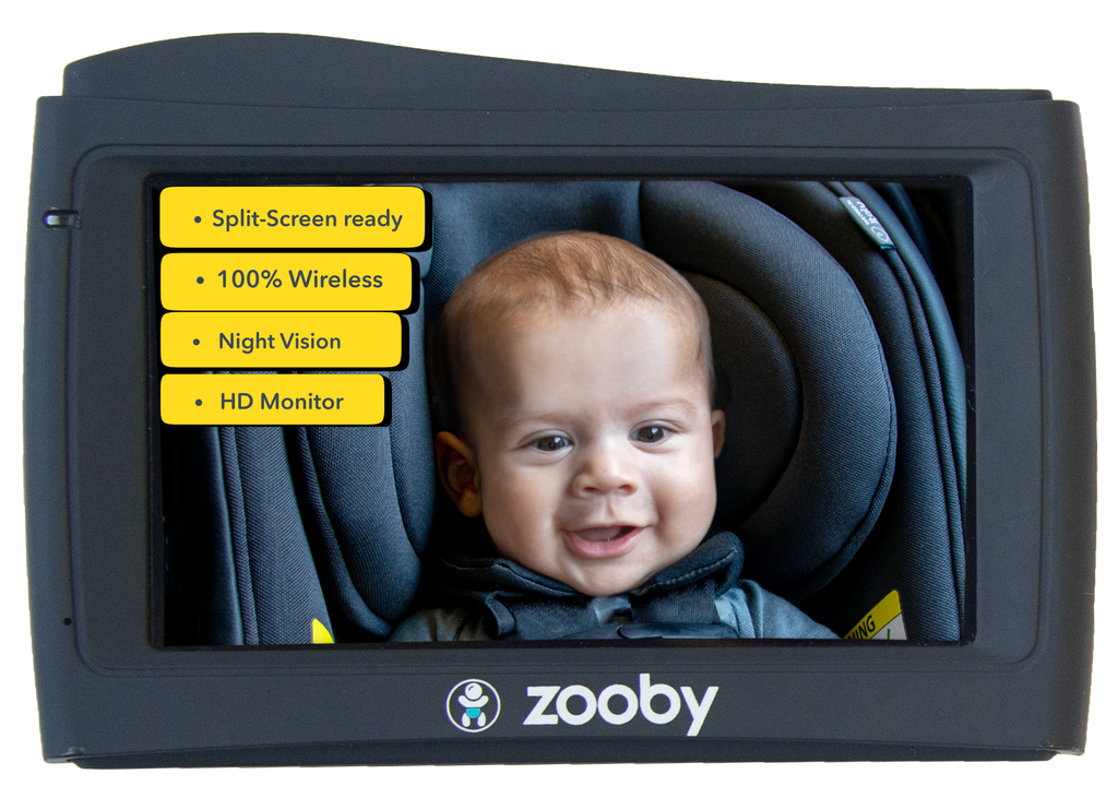 Infanttech zooby® baby monitor with Jordan Giraffe design, vertical screen displaying monitor features and controls.