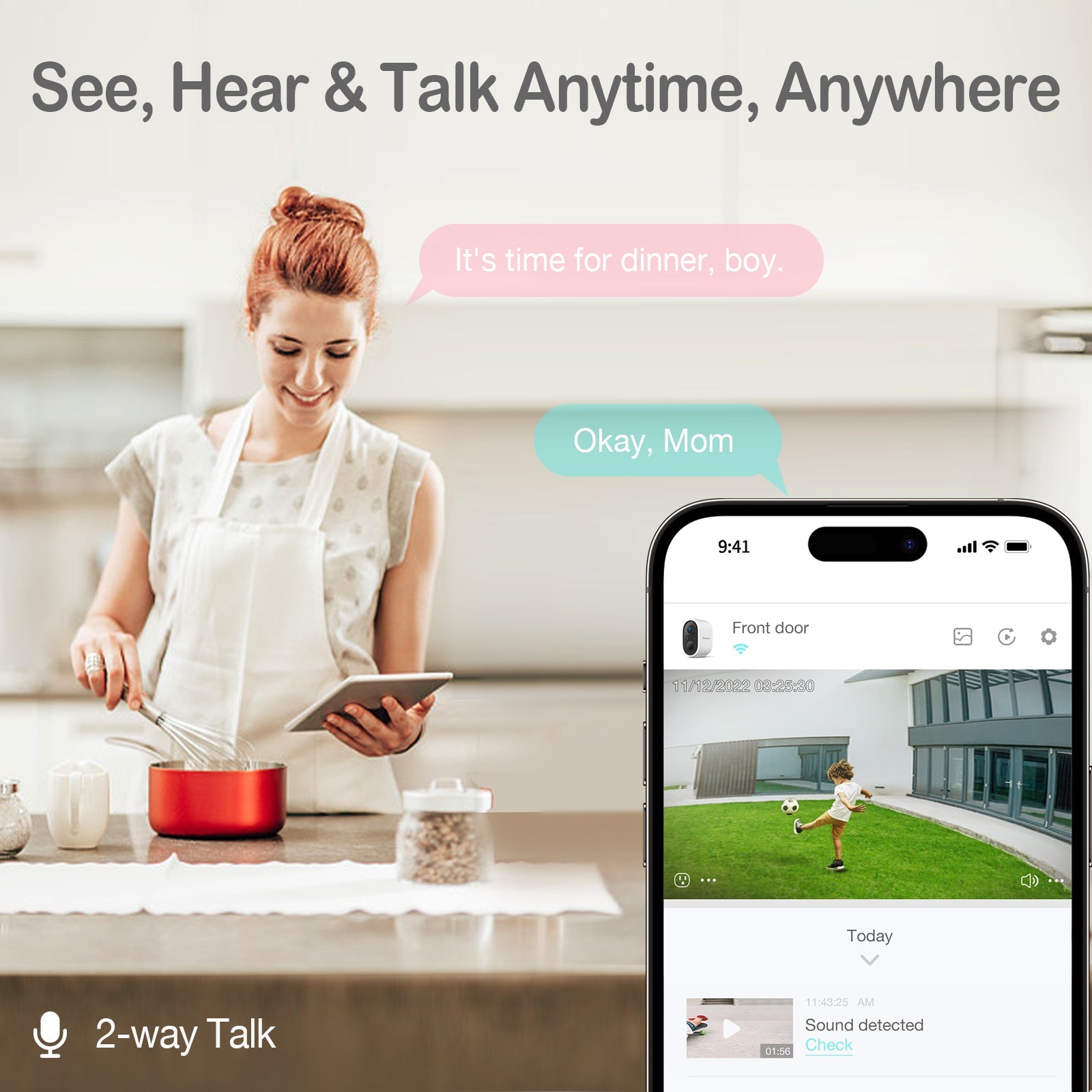 Sense-U AI Battery Cam for outdoor security with two-way talk, featuring a compact design and weather-resistant housing.