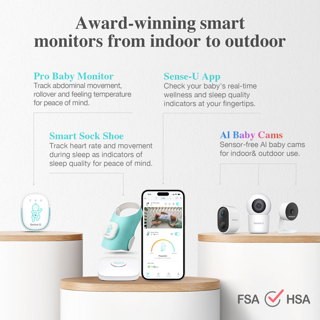 Sense-U smart sock shoe bundle featuring two sock shoes with integrated sensors and a 2.5K PTZ camera for monitoring.
