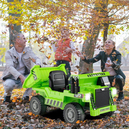 Kids Ride on Dump Truck 12V Ride on Car with Electric Dump Bed-Green-0