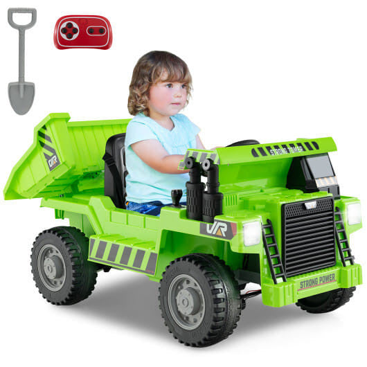 Kids Ride on Dump Truck 12V Ride on Car with Electric Dump Bed-Green-1