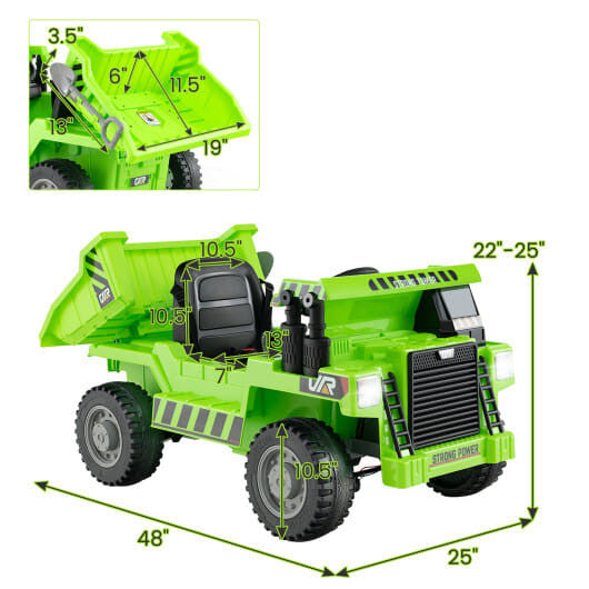 Kids Ride on Dump Truck 12V Ride on Car with Electric Dump Bed-Green-2