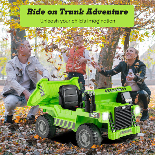 Kids Ride on Dump Truck 12V Ride on Car with Electric Dump Bed-Green-3