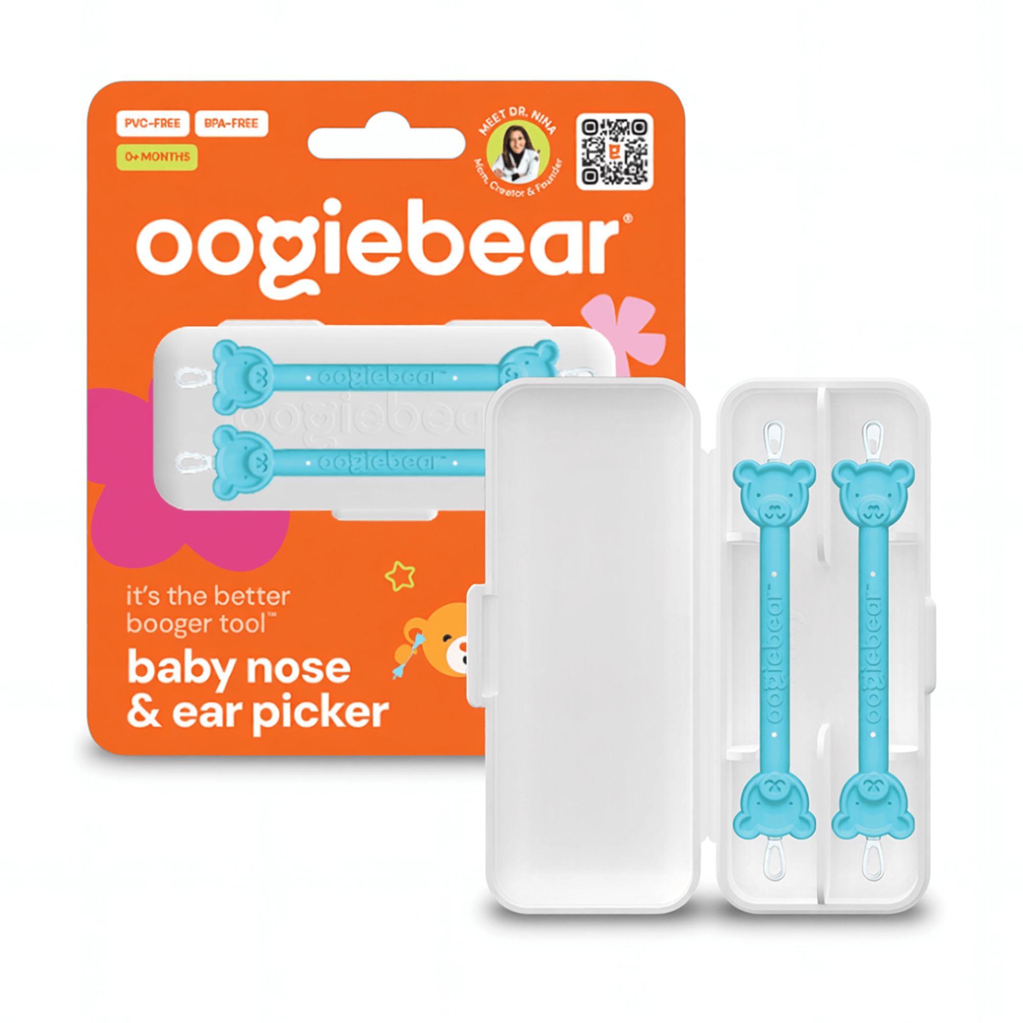 Two-pack of blue oogiebear nose and ear cleaning pickers, designed for gentle and effective removal of nasal and ear debris.