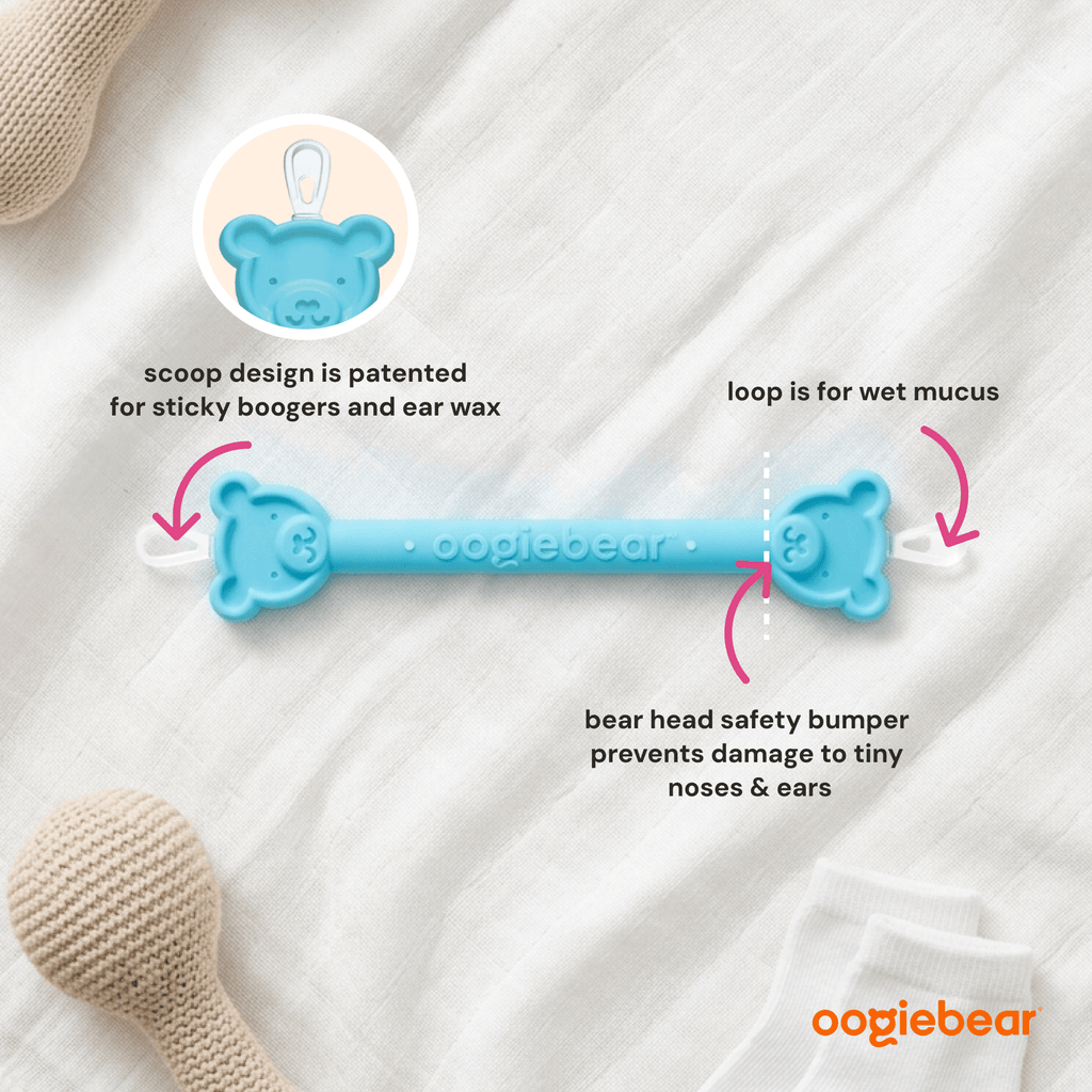 Oogiebear two-pack nose and ear cleaning pick set with blue ergonomic tools for safe, gentle removal of nasal and ear debris.