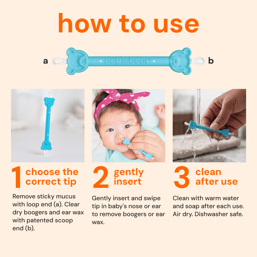 Two-pack of Oogiebear nose and ear cleaning pickers in blue, designed for gentle removal of nasal and ear debris.