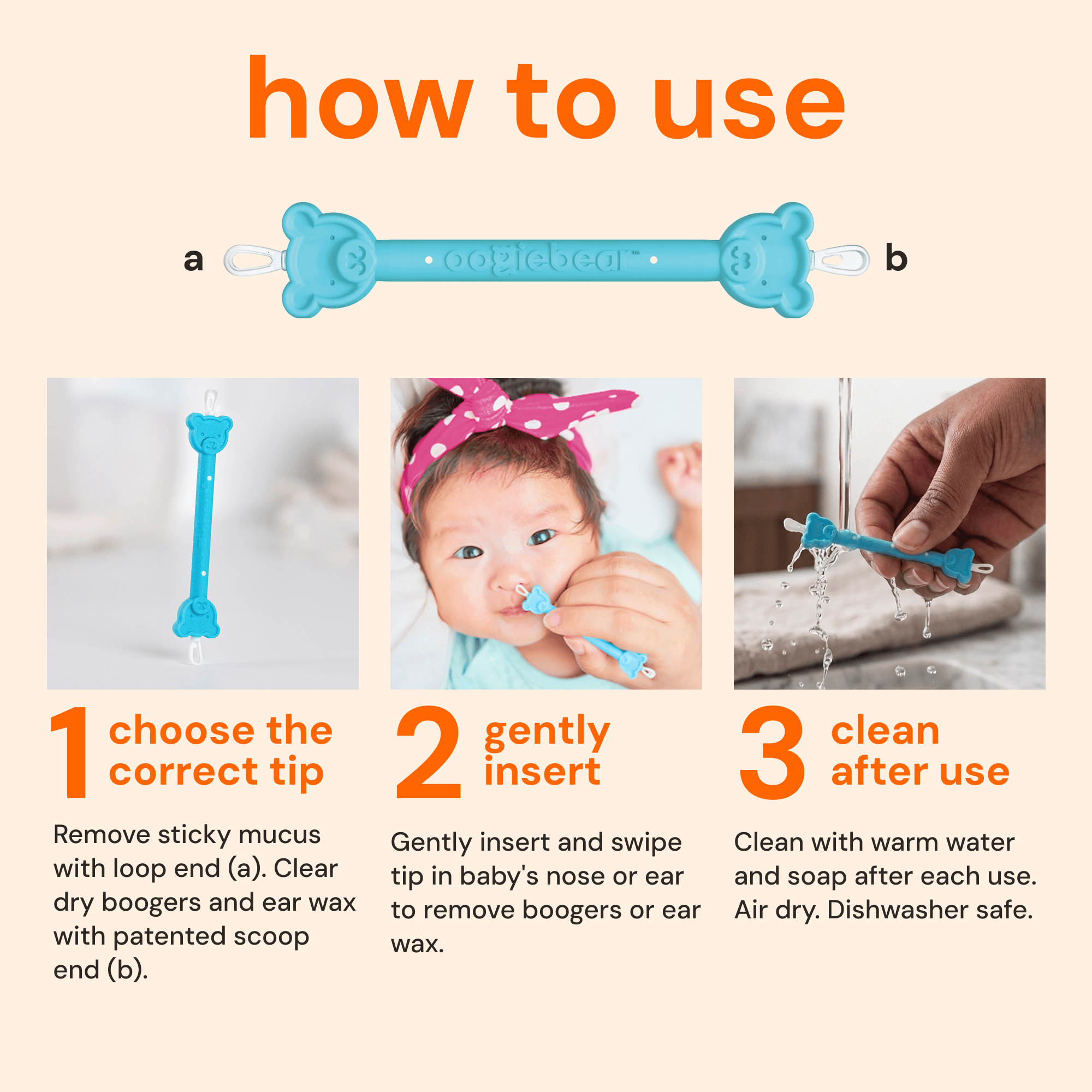 Two-pack of Oogiebear nose and ear cleaning pickers in blue, designed for gentle removal of nasal and ear debris.