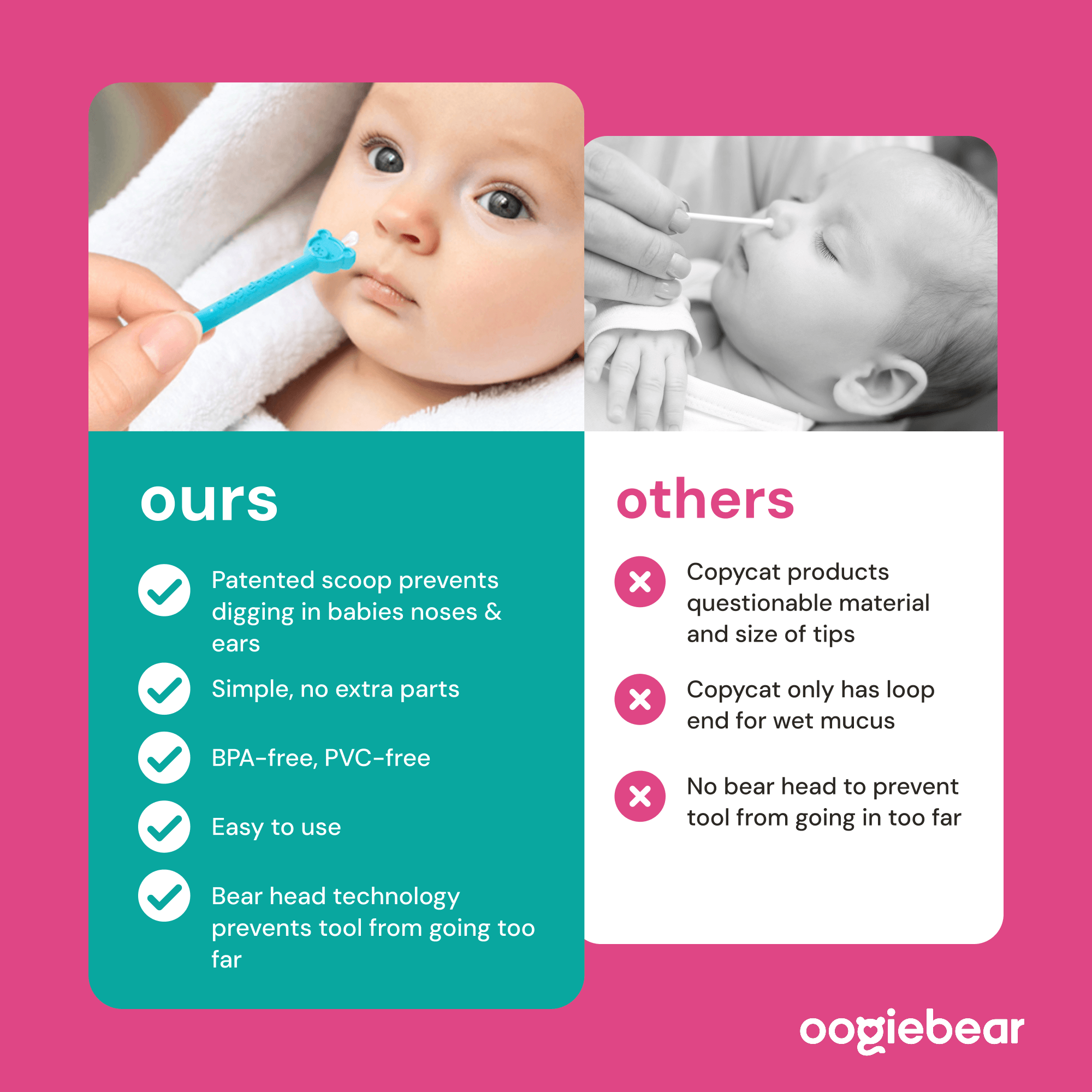 Two-pack blue Oogiebear nose and ear cleaning pick set with ergonomic handles for gentle removal of nasal and ear debris.