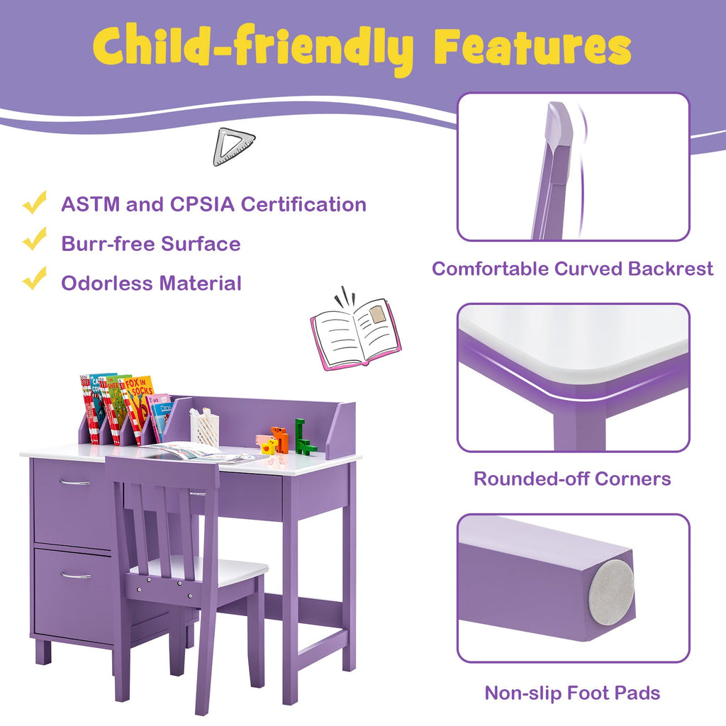 NNECW Kids Learning Desk &amp;amp; Chair Set  for Bedroom &amp;amp; Study Room-Purple-4